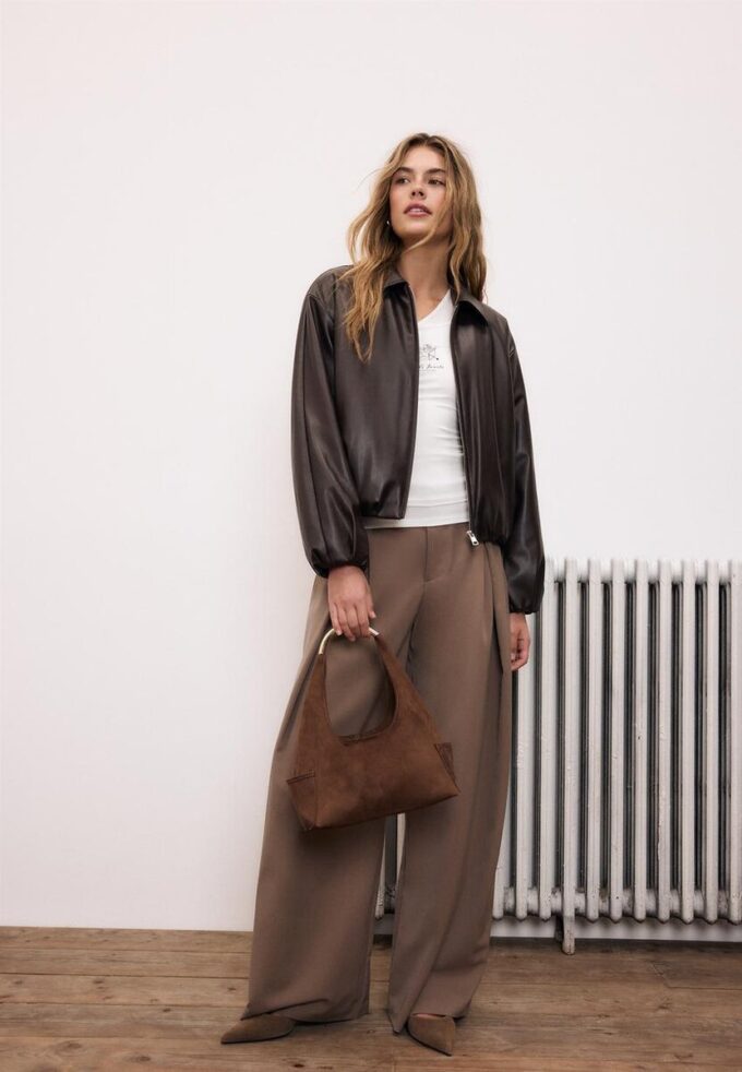 Quilted Leather Effect Bomber Jacket