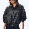 Quilted Leather Effect Bomber Jacket Quilted Leather Effect Bomber Jacket