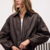 Quilted Leather Effect Bomber Jacket