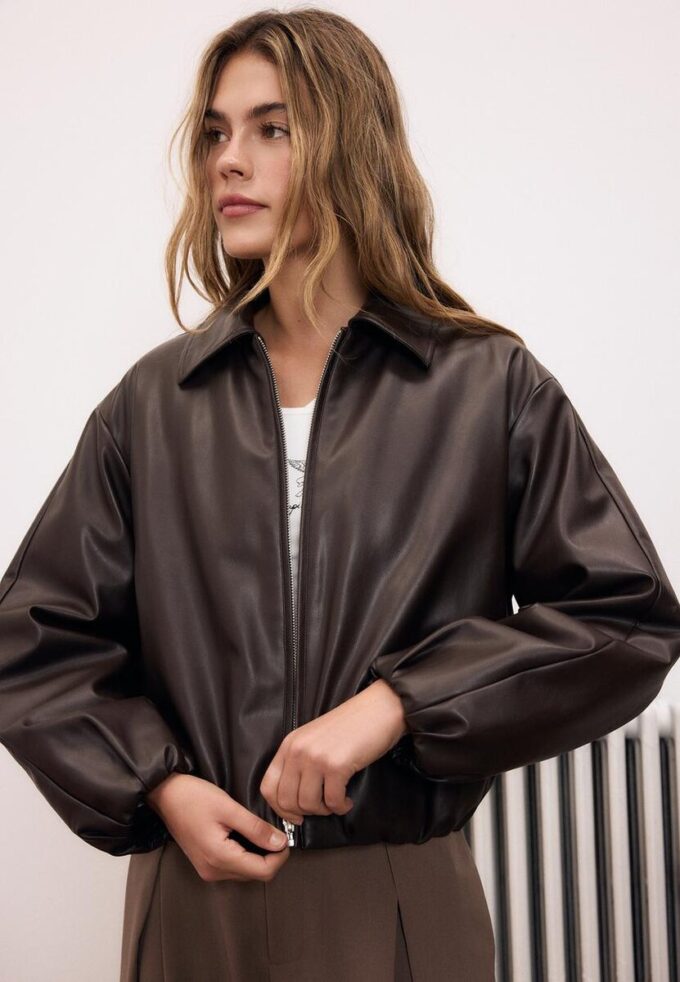Quilted Leather Effect Bomber Jacket