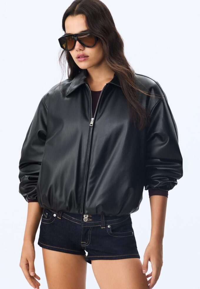 Quilted Leather Effect Bomber Jacket Quilted Leather Effect Bomber Jacket