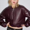 Quilted Leather Effect Bomber Jacket