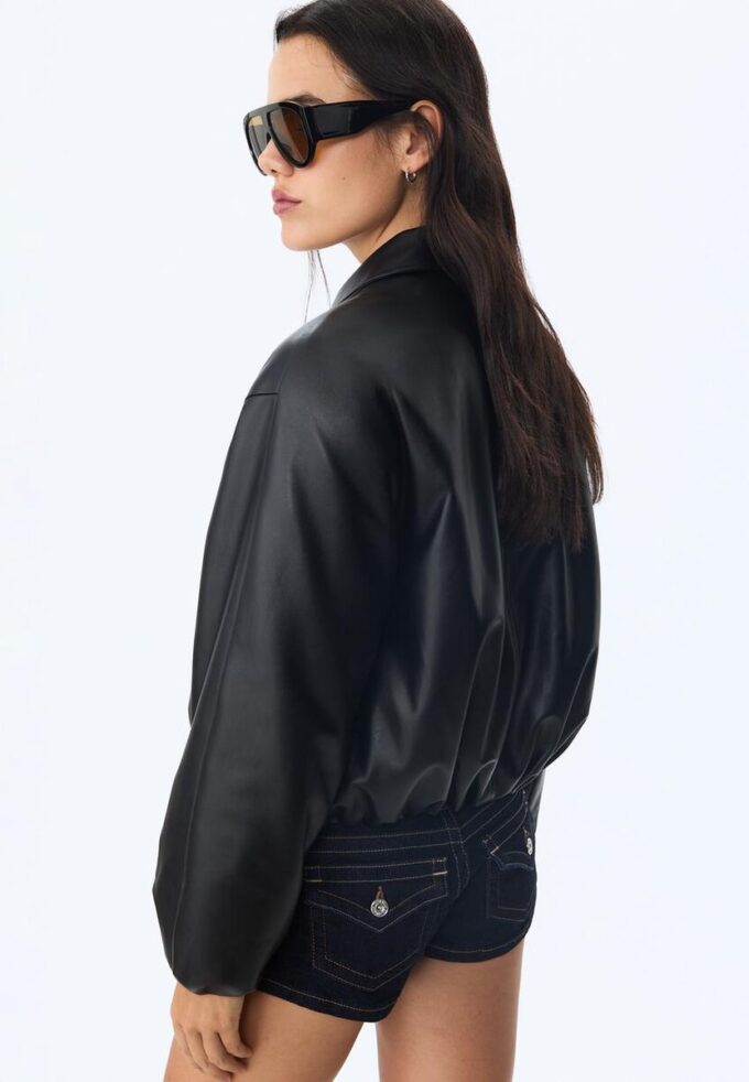 Quilted Leather Effect Bomber Jacket Quilted Leather Effect Bomber Jacket