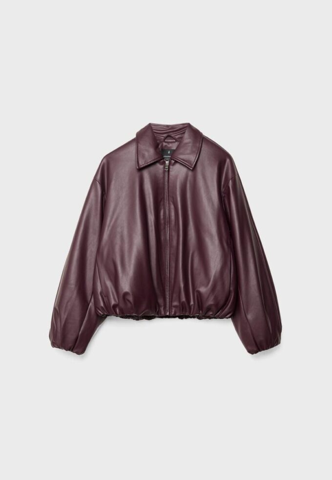 Quilted Leather Effect Bomber Jacket