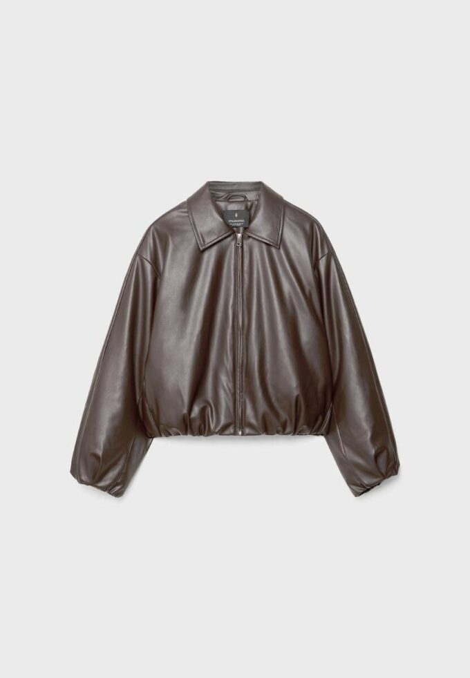 Quilted Leather Effect Bomber Jacket