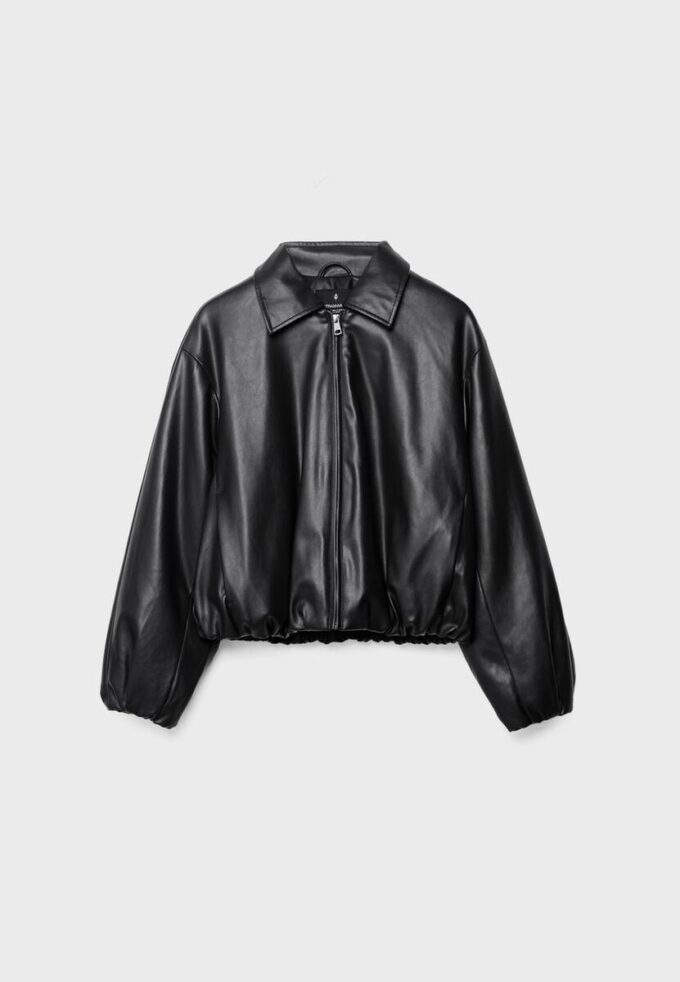 Quilted Leather Effect Bomber Jacket Quilted Leather Effect Bomber Jacket