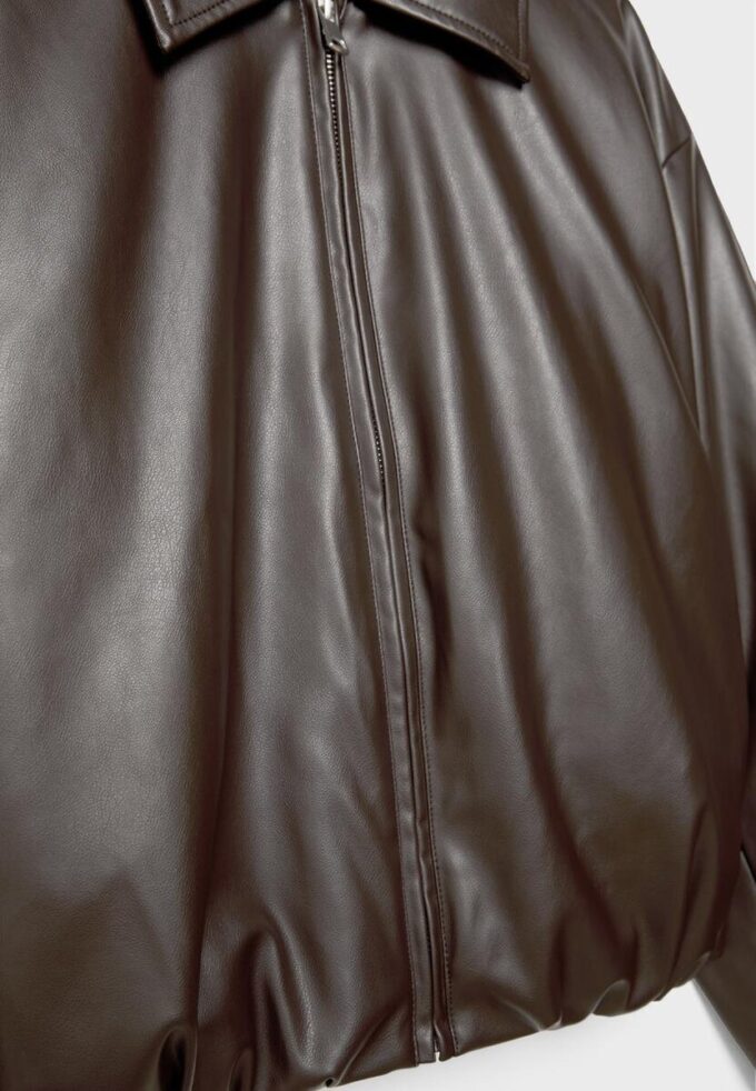 Quilted Leather Effect Bomber Jacket