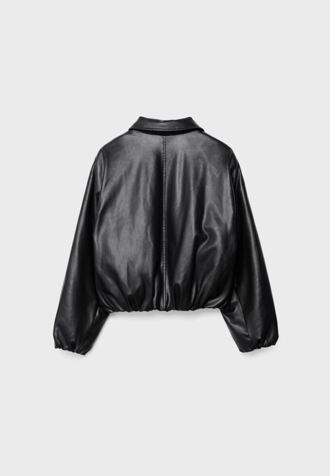 Quilted Leather Effect Bomber Jacket Quilted Leather Effect Bomber Jacket