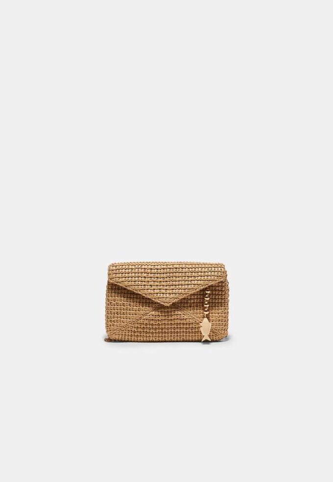 Raffia-Effect Envelope Crossbody Bag