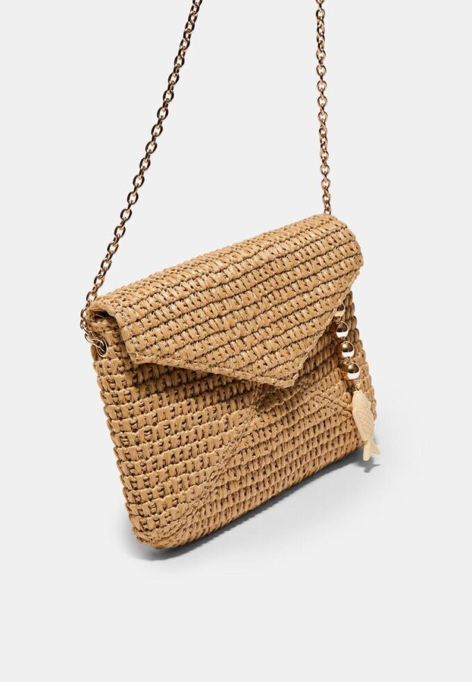 Raffia-Effect Envelope Crossbody Bag