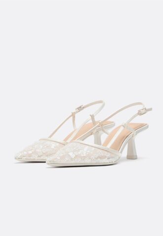 Rhinestone Mesh Kitten Heel Shoes