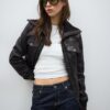 Ribbed Combined Leather Jacket Ribbed Combined Leather Jacket