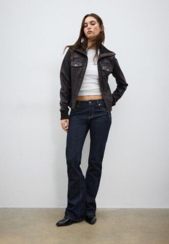 Ribbed Combined Leather Jacket
