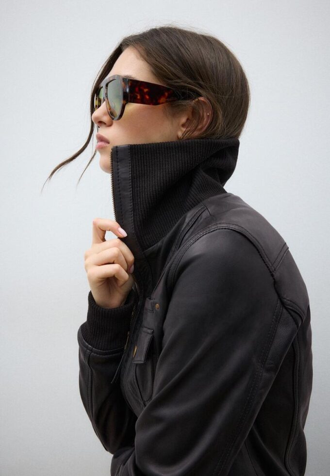 Ribbed Combined Leather Jacket Ribbed Combined Leather Jacket