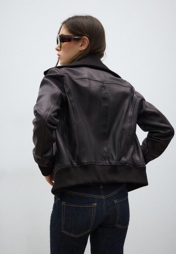 Ribbed Combined Leather Jacket Ribbed Combined Leather Jacket