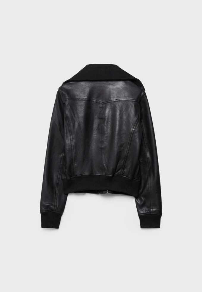 Ribbed Combined Leather Jacket Ribbed Combined Leather Jacket