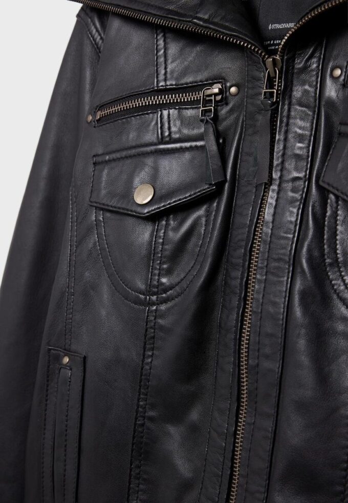 Ribbed Combined Leather Jacket Ribbed Combined Leather Jacket