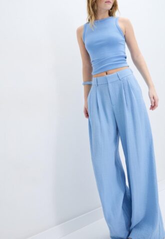 Rustic Wide-Leg Trousers with Adjustable Buttons