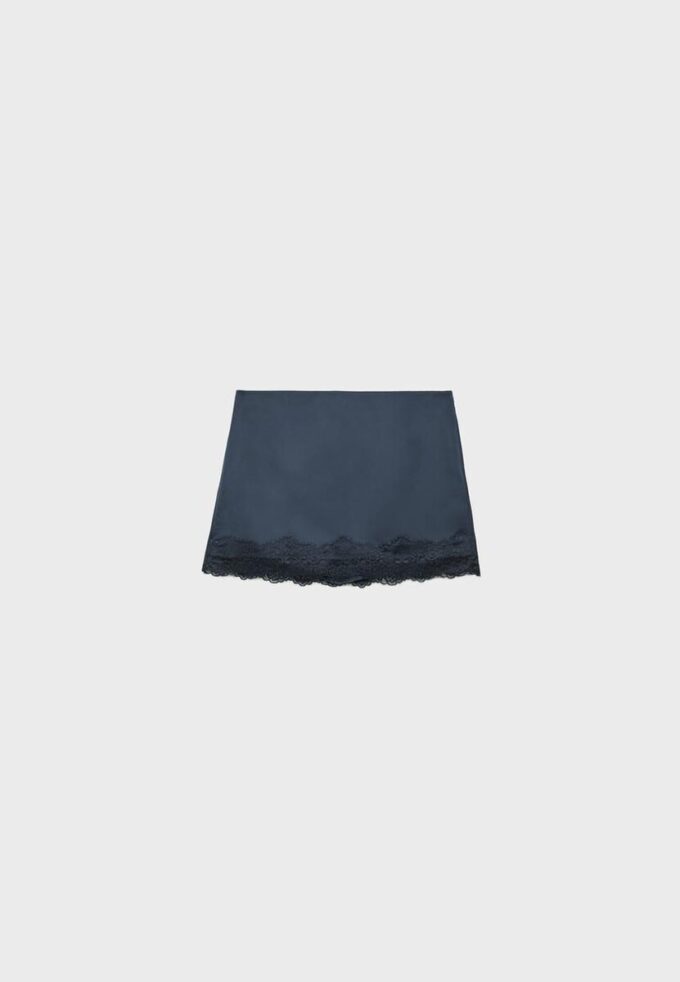 Sateen Mini Skirt with Lace Trim