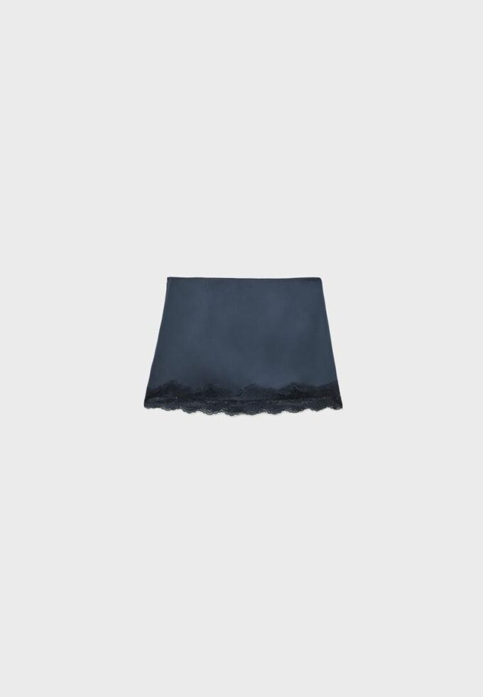 Sateen Mini Skirt with Lace Trim