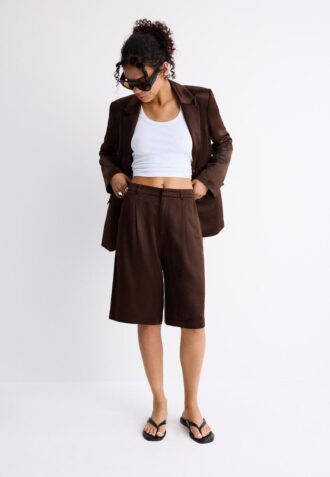 Satin Bermuda Shorts with Darts