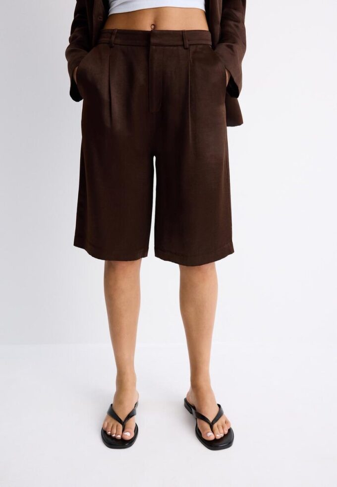 Satin Bermuda Shorts with Darts Satin Bermuda Shorts with Darts