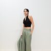 Satin Darted Trousers with Chain Belt
