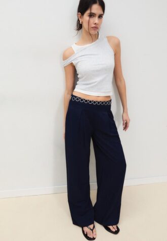 Satin Darted Trousers with Chain Belt