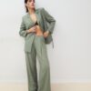 Satin Darted Trousers with Chain Belt