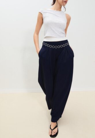 Satin Darted Trousers with Chain Belt
