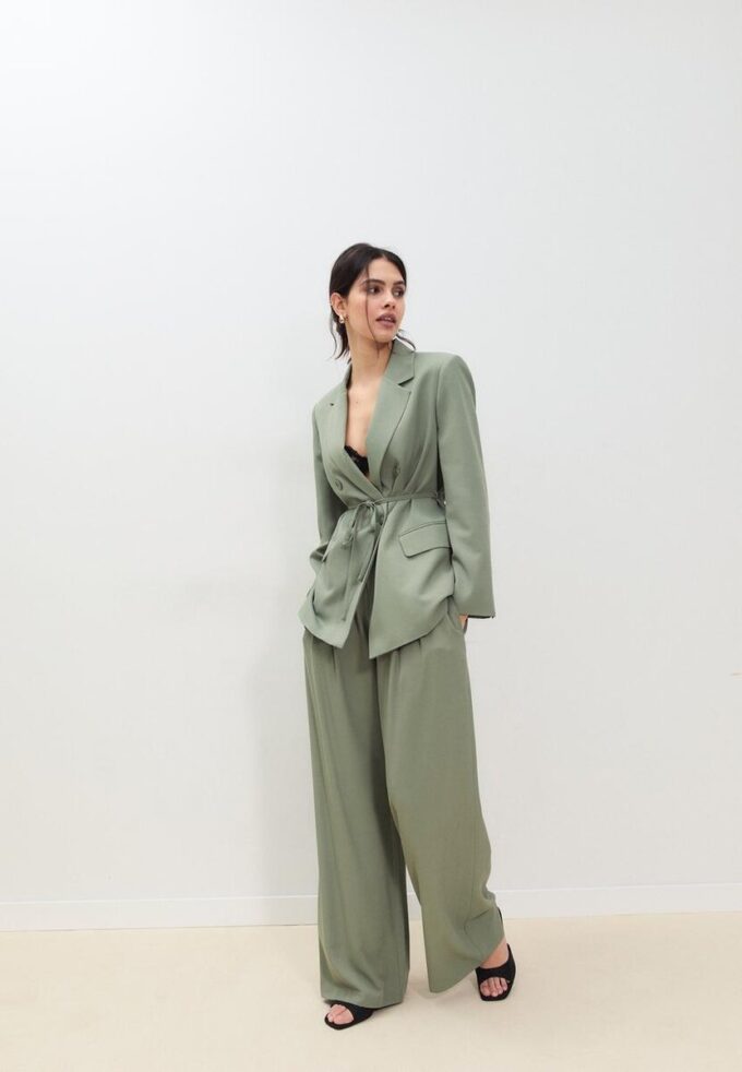 Satin Darted Trousers with Chain Belt