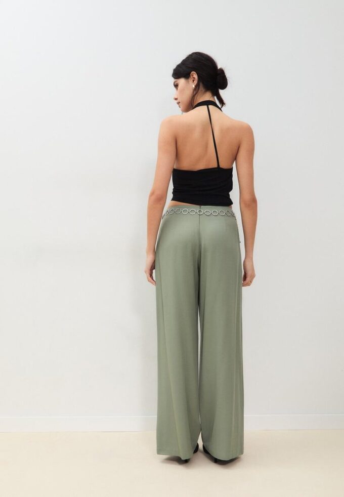 Satin Darted Trousers with Chain Belt