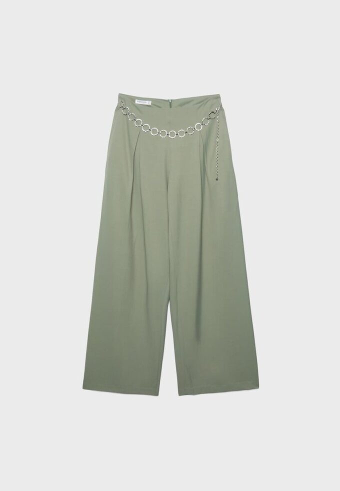 Satin Darted Trousers with Chain Belt