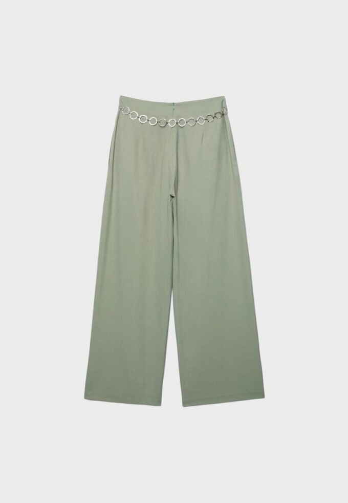 Satin Darted Trousers with Chain Belt