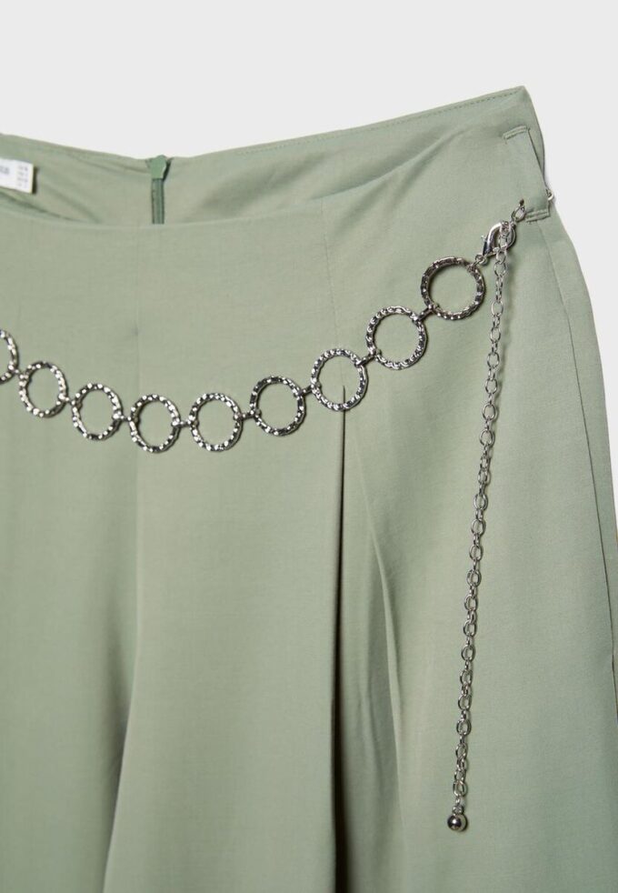 Satin Darted Trousers with Chain Belt
