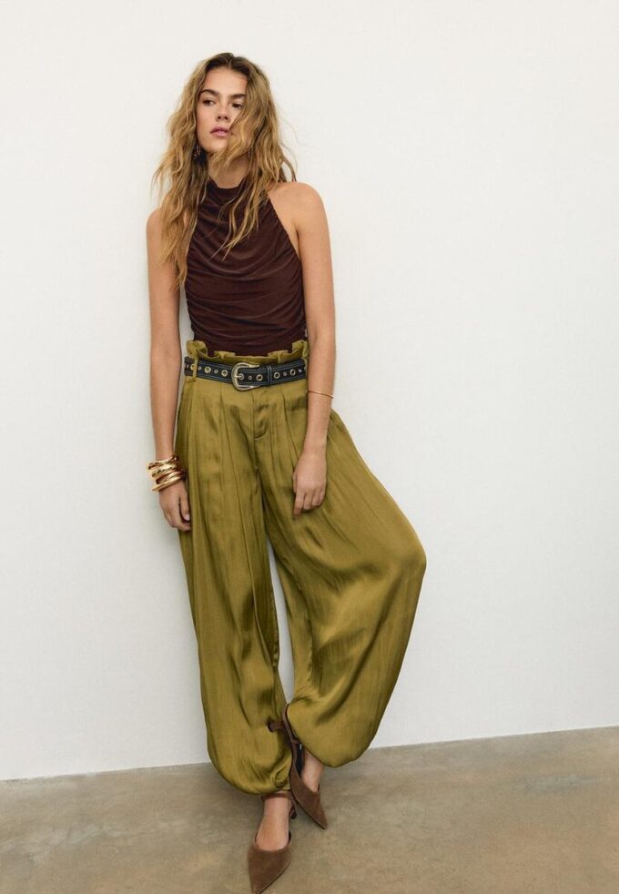 Satin Sarouel Trousers with Belt