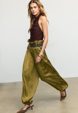 Satin Sarouel Trousers with Belt