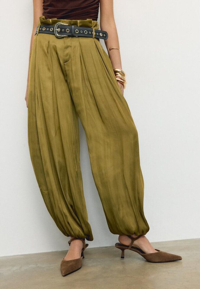 Satin Sarouel Trousers with Belt
