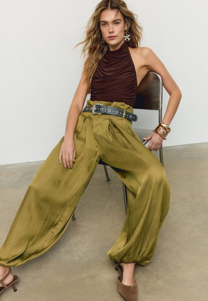 Satin Sarouel Trousers with Belt
