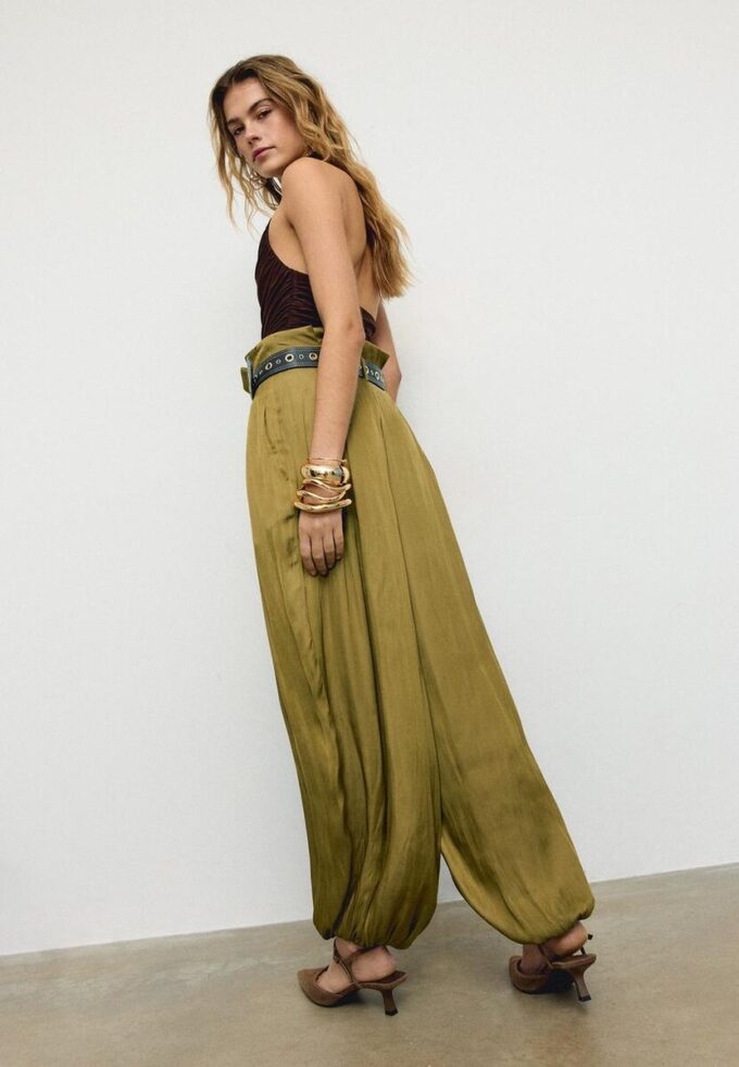 Satin Sarouel Trousers with Belt