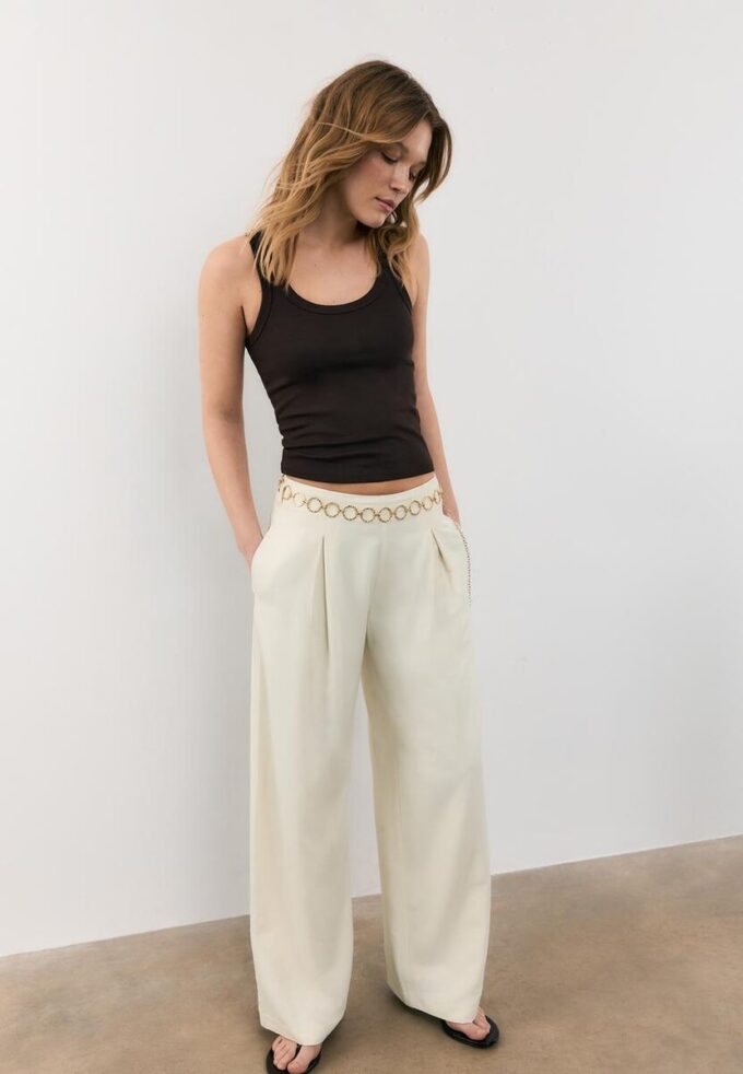 Satin Trousers with Chain Detail