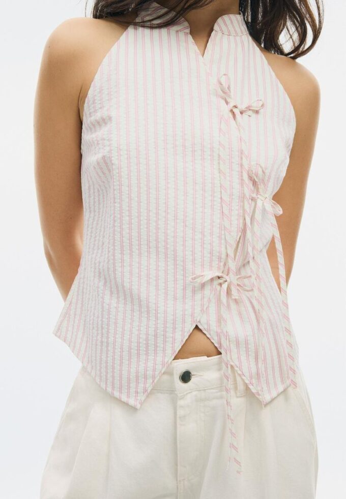 Semi-Crinkled Knot Qipao Halter Top