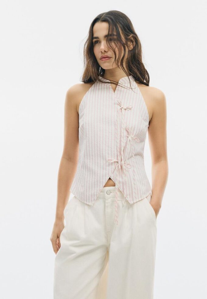 Semi-Crinkled Knot Qipao Halter Top