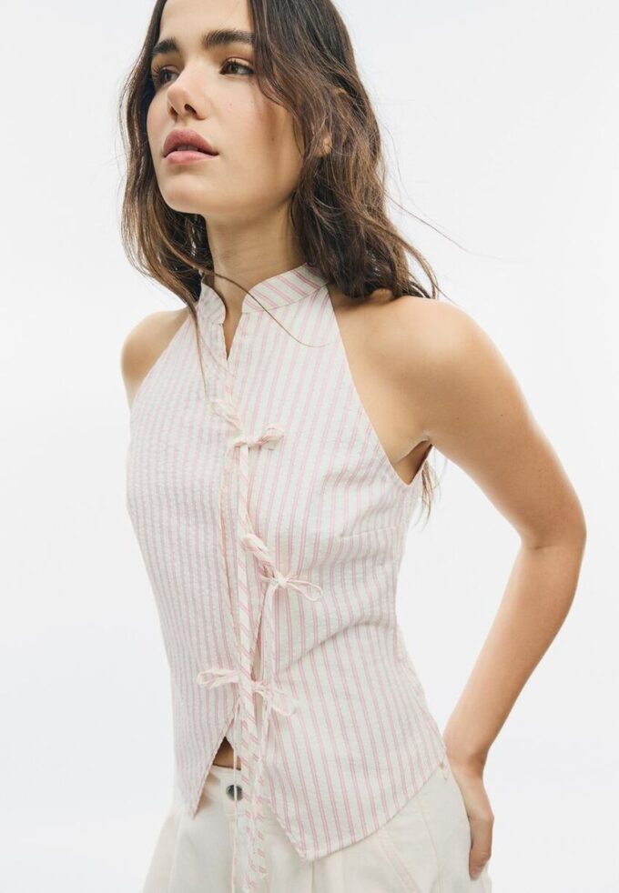 Semi-Crinkled Knot Qipao Halter Top