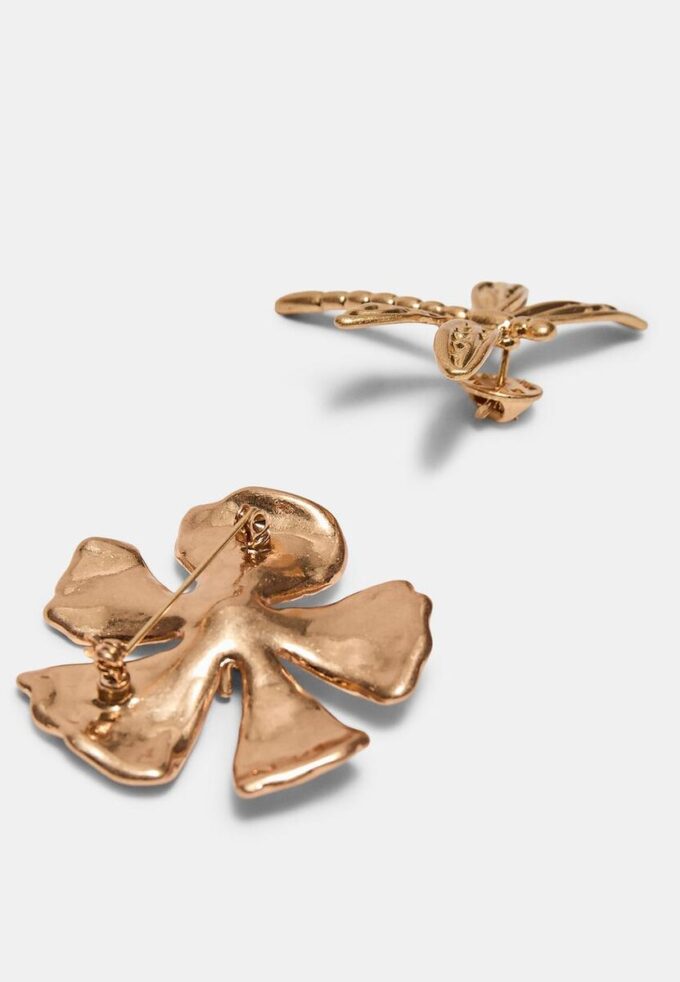 Set of 2 Dragonfly and Flower Brooches