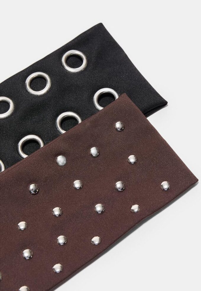 Set of 2 Fur Headbands with Studs