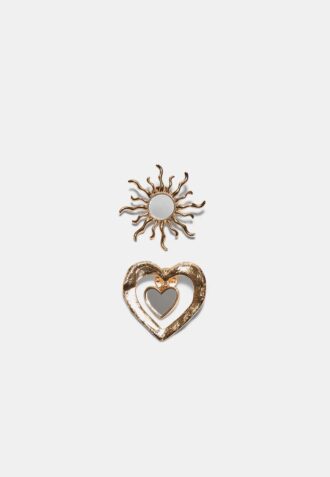 Set of 2 Sun and Heart Brooches