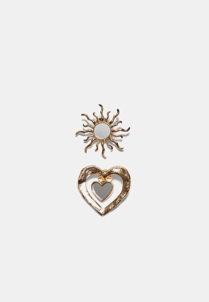Set of 2 Sun and Heart Brooches