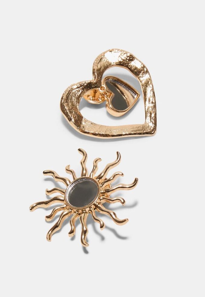 Set of 2 Sun and Heart Brooches