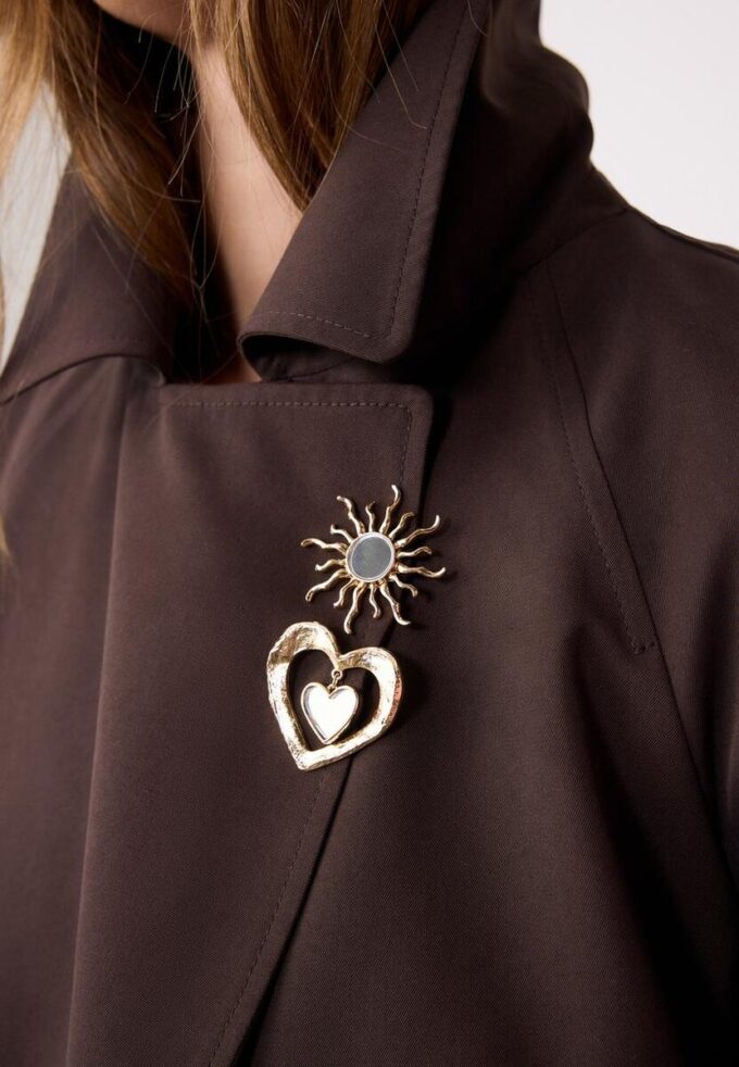 Set of 2 Sun and Heart Brooches